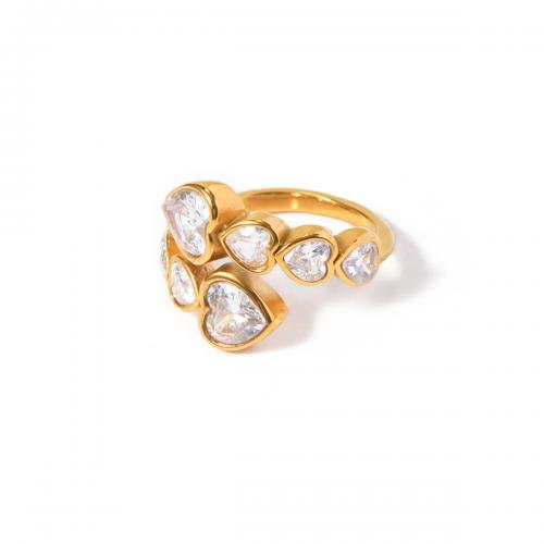 Zirkonia Edelstahl-Finger- Ring, 304 Edelstahl, 18K vergoldet, Modeschmuck & Micro pave Zirkonia & für Frau, goldfarben, verkauft von PC