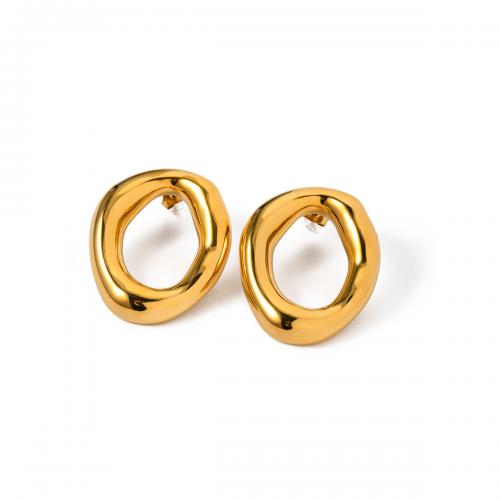 Stainless Steel Stud Earrings, 304 Stainless Steel, 18K gold plated, fashion jewelry & for woman, golden, 35.70x29.50mm, Sold By Pair