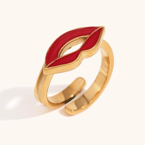 Enamel Stainless Steel Finger Ring 316L Stainless Steel Lip 18K gold plated fashion jewelry & for woman golden Sold By PC