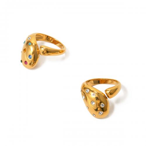 304 Edelstahl Manschette Fingerring, 18K vergoldet, Modeschmuck & für Frau & mit Strass, goldfarben, verkauft von PC