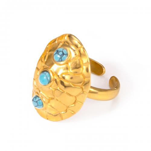 Rozsdamentes acél Finger Ring, 304 rozsdamentes acél, -val türkiz, 18K aranyozott, divat ékszerek & a nő, aranysárga, Által értékesített PC