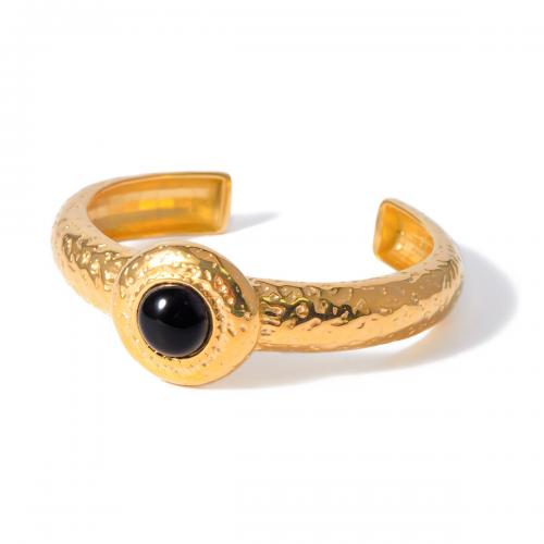 Stainless Steel Bangle, 304 Stainless Steel, with Black Agate, 18K gold plated, fashion jewelry & for woman, golden, Inner Diameter:Approx 60mm, Sold By PC