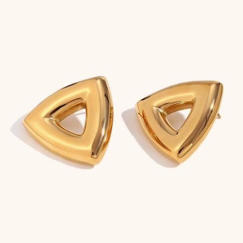 Stainless Steel Stud Earrings, 316L Stainless Steel, Triangle, 18K gold plated, fashion jewelry & for woman, golden, 30.80mm, Sold By Pair