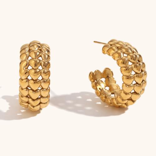 Stainless Steel Stud Earrings, 316L Stainless Steel, 18K gold plated, fashion jewelry & for woman, golden, 27.20x12mm, Sold By Pair