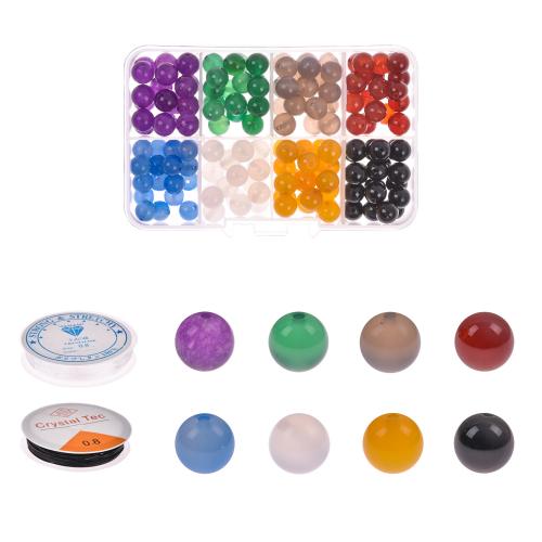 Jóias DIY suprimentos, ágata, with Caixa plástica & linha de cristal, cores misturadas, box:108x70x23mm beads:8mm, vendido por box