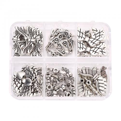 Tibetan Style Beads, with Plastic Box, Wing Shape, antique silver color plated, DIY, nickel, lead & cadmium free, 65x55x16mm, Approx 60PCs/Box, Sold By Box