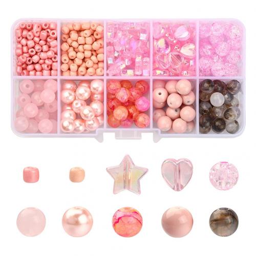 Glass Beads, with Plastic Box, DIY & 10 cells, more colors for choice, 130x65x23mm, Approx 706PCs/Box, Sold By Box
