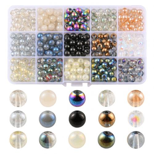Glas Bead, med Plastboks, Runde, du kan DIY & 15 celler, blandede farver, 190x100x22mm, Ca. 345pc'er/Box, Solgt af Box
