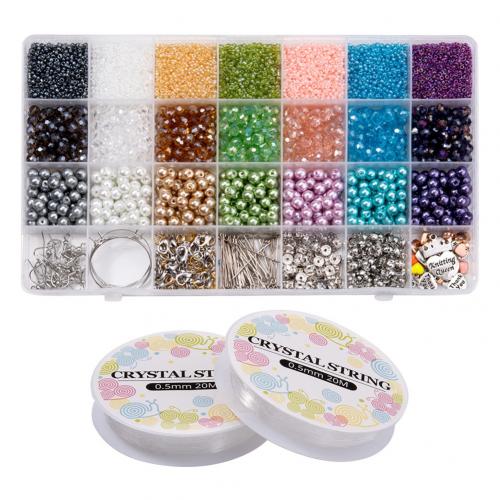 Shell DIY Jewelry Set with Plastic Box & Crystal Thread & Zinc Alloy 28 cells mixed colors Sold By Box