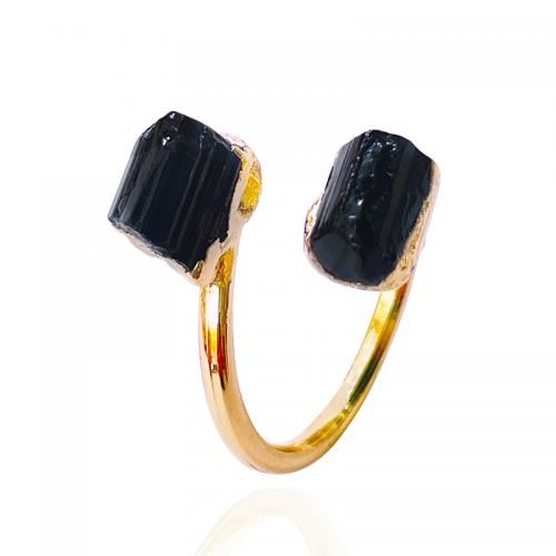 Mässing Finger Ring, med Schorl, Hjärta, guldfärg pläterade, mode smycken & för kvinna, svart, nickel, bly och kadmium gratis, inner diameter:17~20mm, Säljs av PC