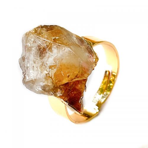 Brass Finger Ring, with Citrine, irregular, gold color plated, Adjustable & fashion jewelry & for woman, yellow, nickel, lead & cadmium free, inner diameter:17~20mm, Sold By PC