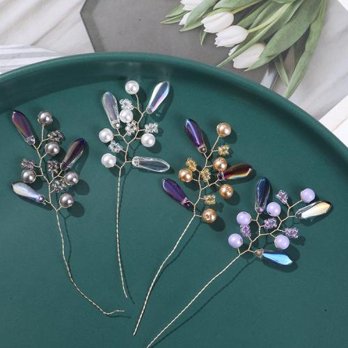 Hair Accessories DIY Findings, Glass Beads, with Seedbead & brass wire, Bouquet, more colors for choice, 90x40mm, Sold By PC