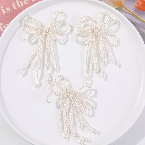 Hair Accessories DIY Findings, ABS Plastic Pearl, Bowknot, white, 92x62mm, Sold By PC