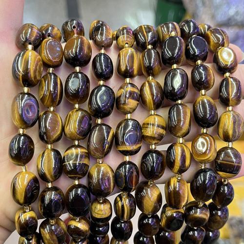 Tiger Eye Beads, Oval, du kan DIY, gul, 10x15mm, Solgt Per Ca. 38 cm Strand