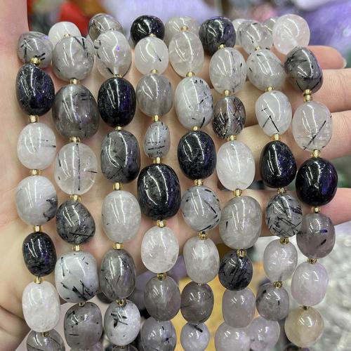 Quartz naturel bijoux perles, Quartz rutile noir, ovale, DIY, couleurs mélangées, 10x15mm, Vendu par brin