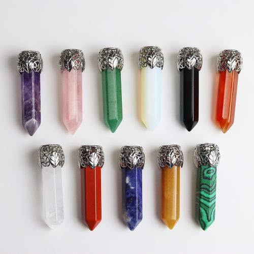 Gemstone Pendants Jewelry, Natural Stone, with Brass, DIY & different materials for choice, more colors for choice, 48x15mm, Sold By PC