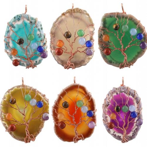 Agate Jewelry Pendants with Rainbow Quartz & Brass rose gold color plated DIY Sold By PC