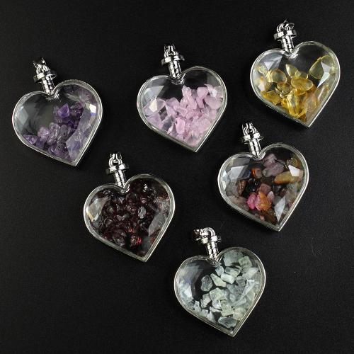 Gemstone Pendants Jewelry, Natural Stone, with Glass & Tibetan Style, Heart, DIY & different materials for choice, more colors for choice, 39x32x12mm, Sold By PC