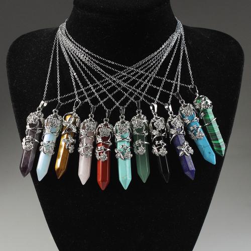 Gemstone šperky náhrdelník, Přírodní kámen, s Mosaz, Kuželové, módní šperky & různé materiály pro výběr, více barev na výběr, 52x15mm, Délka 45 cm, Prodáno By PC