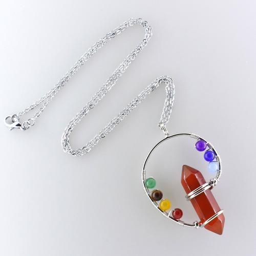 Natural Gemstone Necklace Natural Stone with Rainbow Quartz & Brass silver color plated fashion jewelry Length 45 cm Sold By PC
