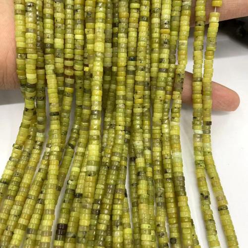 Türkis Perlen, Natürliche Grastürkis, flache Runde, DIY, grün, 4mm, ca. 180PCs/Strang, verkauft von Strang