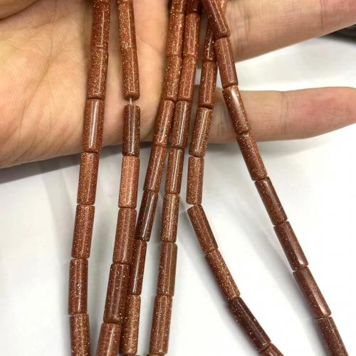 Natural Goldstone Beads, Column, DIY, brown, 4x13mm, Approx 28PCs/Strand, Sold By Strand