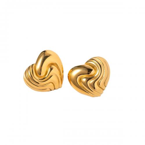 Stainless Steel Stud Earrings, 304 Stainless Steel, Heart, 18K gold plated, fashion jewelry & for woman, nickel, lead & cadmium free, 24.30x27.60mm, Sold By Pair