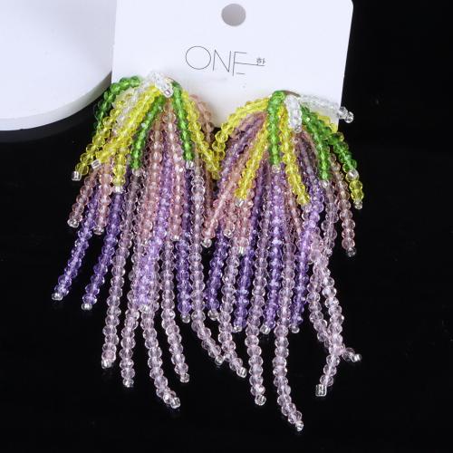 Boucles d'oreilles cristal, avec laiton, fait à la main, bijoux de mode & pour femme, multicolore, 85mm, Vendu par paire
