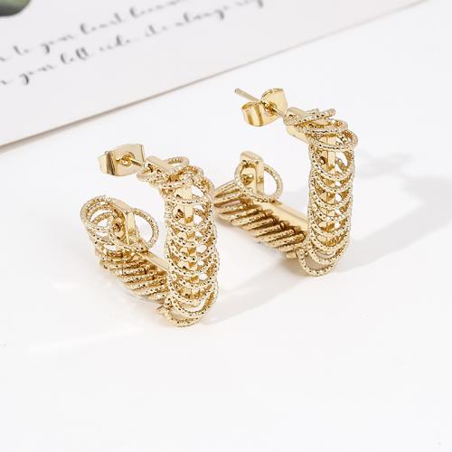 Brass Stud Earring, plated, for woman, golden, Sold By Pair