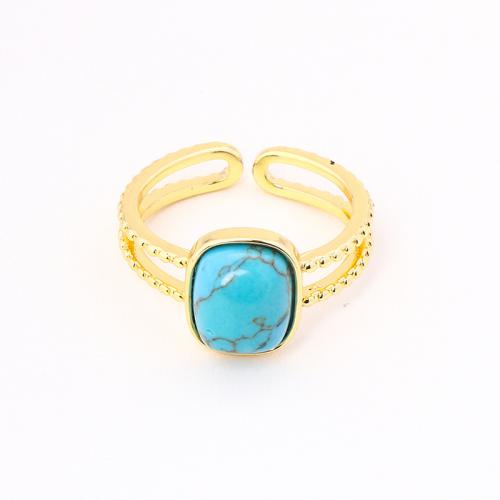 Brass Finger Ring, with turquoise, plated, for woman, golden, Sold By PC