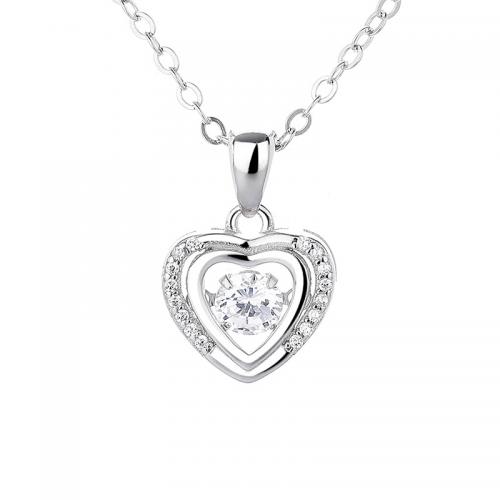 Cubic Zircon Micro Pave 925 Sterling Silver Necklace with 5CM extender chain Heart plated micro pave cubic zirconia & for woman Length Approx 40 cm Sold By PC