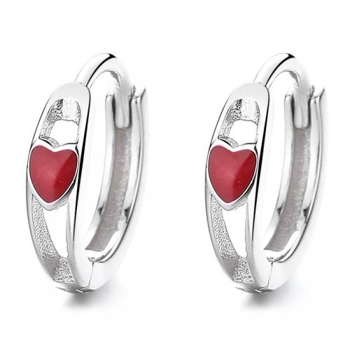 925 Sterling Silver Hoop Earrings, Heart, plated, for woman & epoxy gel, more colors for choice, 11.50x11.80mm, Sold By Pair