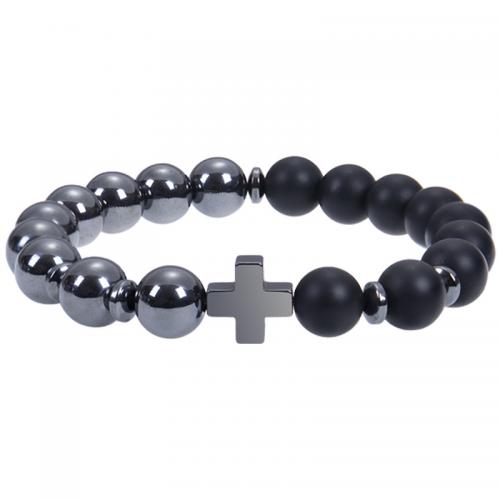 Gemstone Bracelet with Zinc Alloy Cross handmade & for man Length Approx 6.6-8.5 Inch Sold By PC
