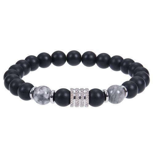 Gemstone Bracelet with 304 Stainless Steel Round handmade & for man Length Approx 6.6-8.5 Inch Sold By PC