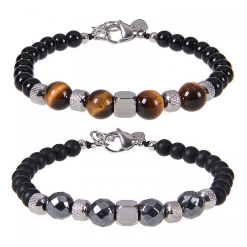 Gemstone Bracelet, with 304 Stainless Steel, handmade, different materials for choice & for man, Length:Approx 7-8.5 Inch, Sold By PC