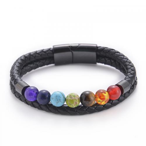 Gemstone Bracelet with Leather & for man Length Approx 7-8.5 Inch Sold By PC
