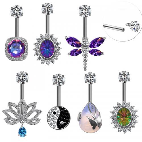 Tibetan Style Belly Ring, with 316L Stainless Steel, plated, Unisex & different styles for choice & micro pave cubic zirconia, 1.60x10mm, Sold By PC