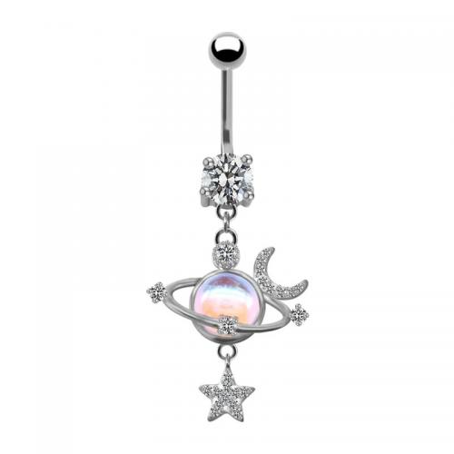 316L Stainless Steel Belly Ring with Resin & Brass plated Unisex & micro pave cubic zirconia Sold By PC