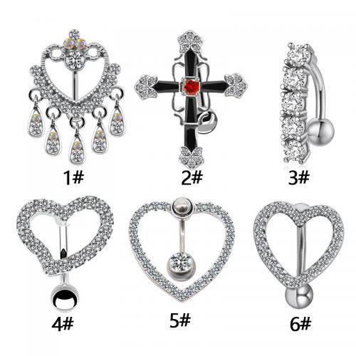 316L Stainless Steel Belly Ring, Unisex & different styles for choice & micro pave cubic zirconia, Sold By PC