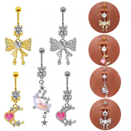 316L Stainless Steel Belly Ring with Brass plated Unisex & with cubic zirconia rod size Sold By PC