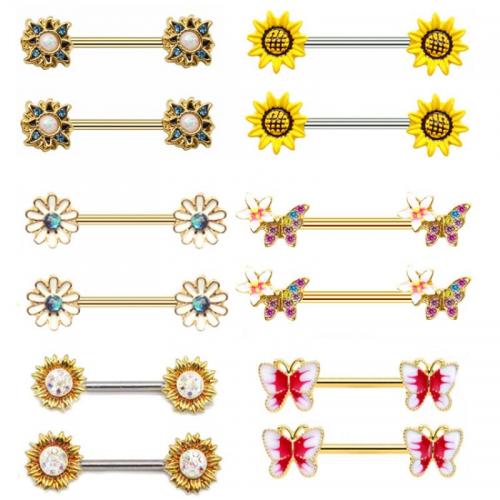 Tibetan Style nipple ring, with Resin & 316L Stainless Steel, plated, Unisex & different styles for choice & enamel & with rhinestone, 32mm, Sold By PC