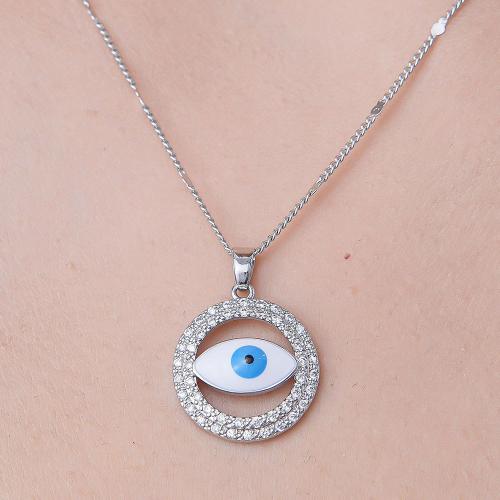 Evil Eye Jewelry Necklace, Brass, platinum color plated, fashion jewelry & different styles for choice & micro pave cubic zirconia & for woman & enamel & hollow, more colors for choice, nickel, lead & cadmium free, Length:Approx 45-50 cm, Sold By PC