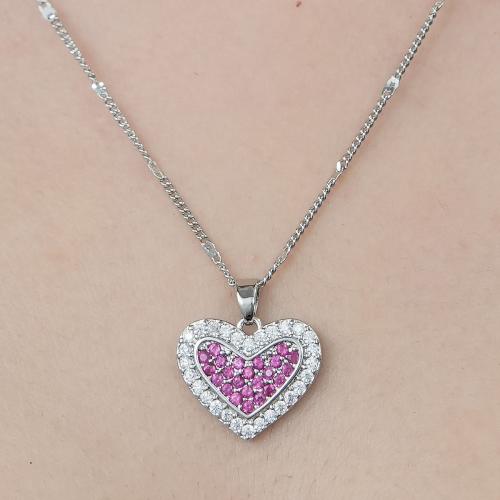 Cubic Zircon Micro Pave Brass Necklace, Heart, platinum color plated, fashion jewelry & different styles for choice & micro pave cubic zirconia & for woman & hollow, more colors for choice, nickel, lead & cadmium free, Length:Approx 45-50 cm, Sold By PC