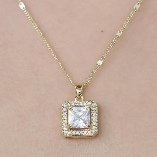 Cubic Zircon Micro Pave Brass Necklace gold color plated fashion jewelry & micro pave cubic zirconia & for woman nickel lead & cadmium free Length Approx 45-50 cm Sold By PC