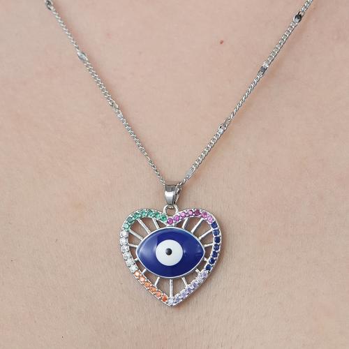 Evil Eye Jewelry Necklace Brass platinum color plated fashion jewelry & micro pave cubic zirconia & for woman & enamel & hollow nickel lead & cadmium free Length Approx 45-50 cm Sold By PC