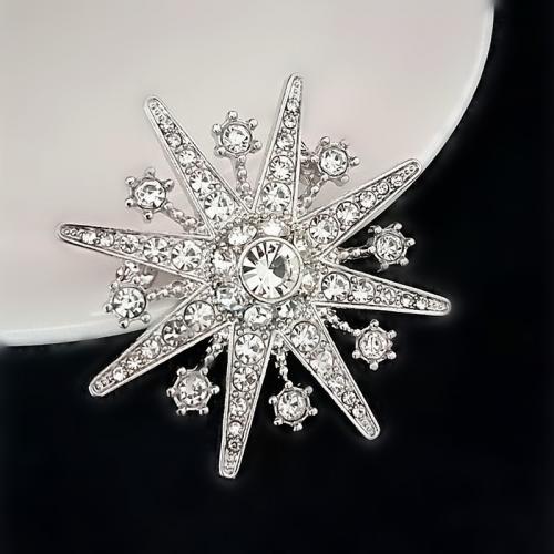 Rhinestone Brooch Zinc Alloy Snowflake plated fashion jewelry & for woman & with rhinestone nickel lead & cadmium free 46mm Sold By PC