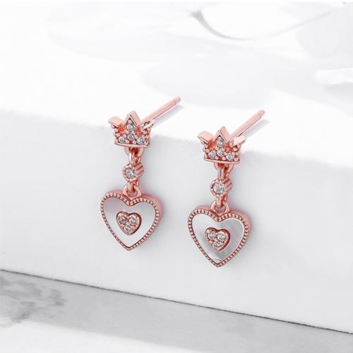Cubic Zirconia Micro Pave Sterling Silver Earring 925 Sterling Silver with White Shell Heart plated fashion jewelry & micro pave cubic zirconia & for woman nickel lead & cadmium free Sold By Pair