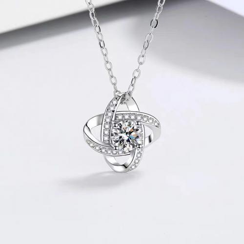Cubic Zircon Micro Pave 925 Sterling Silver Necklace, with 1.97inch extender chain, Four Leaf Clover, plated, fashion jewelry & micro pave cubic zirconia & for woman, more colors for choice, nickel, lead & cadmium free, Length:Approx 15.75 Inch, Sold By PC