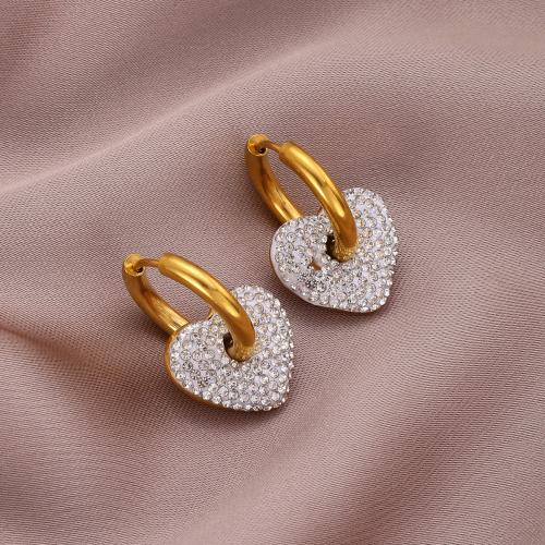 Stainless Steel Lever Back Earring 304 Stainless Steel Heart Vacuum Ion Plating fashion jewelry & micro pave cubic zirconia & for woman nickel lead & cadmium free Sold By Pair
