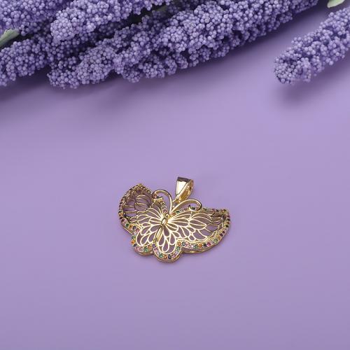 Cubic Zirconia Micro Pave Brass Pendant, Butterfly, 18K gold plated, DIY & micro pave cubic zirconia, more colors for choice, nickel, lead & cadmium free, 38x23mm, Sold By PC